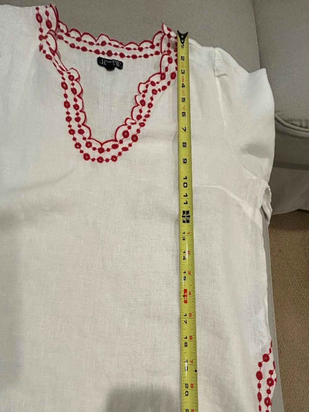 J. Crew Bungalow Red Embroidered White Linen Tunic. Women's Size Large - Picture 10 of 16